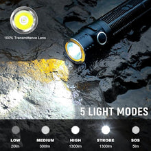 Load image into Gallery viewer, EDC Flashlight Rechargeable,1300 Lumen and 310M Long Throw LED Compact Pocket Flash Light with Magnetic Base, Waterproof Small Powerful Lighting for Camping, Hiking and Home Use-Black