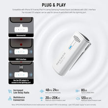 Load image into Gallery viewer, NEEWER Wireless Lavalier Microphone System for iPhone, Mini Clip on Lapel Mic Set with 2 USB C Transmitters/4 Receivers/OTG Adapter Compatible with iPhone Android Phone Computer Tablet, White, KM20