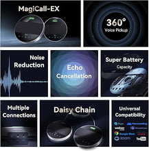 Load image into Gallery viewer, Tenveo MagiCall-EX Bluetooth Conference Speakerphone, Daisy Chain/Use Alone up to 30 attendees, Bluetooth/Wireless/USB Microphone, 360°Voice Pickup Noise Cancelling for Conference Call Large Meeting
