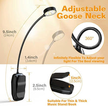 Load image into Gallery viewer, Rechargeable Book Reading Light - Adjustable Brightness, 3 Color Temperatures, 30+ Hours Runtime - Eye Care 10 LED Lamp for Reading for Bed