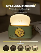 Load image into Gallery viewer, Toast Night Lamp Lights, Cute Toaster Digital Alarm Clock, Dimming LED Breader Lamp 1200mAh Rechargeable Night Light for Bedroom, Bedside, Desktop