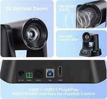 Load image into Gallery viewer, 3X Optical Zoom PTZ Camera HDMI USB 3.0 1080P 60fps 114-Degree Wide-Angle for Video Conference Business Meeting Live Streaming Online Learn with Zoom Skype Teams OBS and More