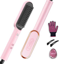 Load image into Gallery viewer, Hair Straightener Brush, TYMO Ring Hair Straightener Comb Straightening Brush for Women with 5 Temps 20s Fast Heating & Dual Voltage, Pink