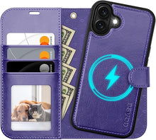 Load image into Gallery viewer, OCASE for iPhone 16 Case Detachable Wallet Case with Card Holder, 2 in 1 Pu Leather Flip Folio with RFID Blocking Stand Wrist Strap Shockproof Phone Cover 6.1 Inch 2024, Purple