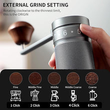 Load image into Gallery viewer, Bincoo Foldable Manual Coffee Grinder with External Adjustable Setting,Coffee Bean Grinder with Portable Storage Bag,Stainless Steel Burr Grinder Suitable for Home, Office and Travel for Use(Gray)