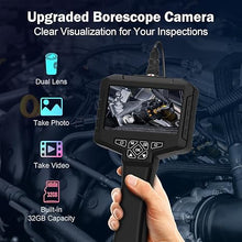 Load image into Gallery viewer, Dual Lens Borescope Camera with Light, Industrial Endoscope Camera with Light 4.3" IPS Screen, Inspection Camera Waterproof, Sewer Drain Plumbing Pipe Snake Camera, Gadgets for Men - 16.5ft, 32GB