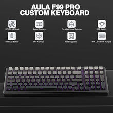 Load image into Gallery viewer, AULA F99 Pro Wireless Mechanical Keyboard,Gasket Hot Swappable Custom Keyboard,RGB Backlit,Pre-lubed Linear Switches,Side Printed PBT Keycaps,2.4GHz/USB-C/BT5.0 Mechanical Gaming Keyboard