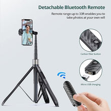Load image into Gallery viewer, ATUMTEK 65" Selfie Stick Tripod, All in One Extendable Phone Tripod Stand with Bluetooth Remote 360° Rotation for iPhone and Android Phone Selfies, Video Recording, Vlogging, Live Streaming, Black