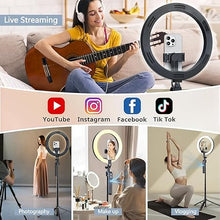 Load image into Gallery viewer, 70.9" Auto Face Tracking Tripod 360° Rotation with 10" Ring Light, Phone Tripod & Selfie Stick with Remote for Cell Phone 4"-7", Motion Sensor Phone Tripod for Tiktok Live Stream Vlog Video Recording