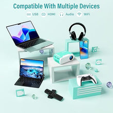 Load image into Gallery viewer, Mini Projector WIFI Home Theater Portable Projector Support 1080P , Phone Can Connect to Movie Projector Wirelessly, Compatible with Smartphone/ Tablet/ Laptop/ TV Stick/ USB Drive
