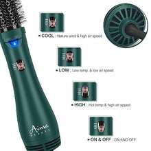 Load image into Gallery viewer, Aima Beauty Hair Dryer Brush, One Step Hair Dryer & Volumizing Hot Air Brush, 3 Heat/Speed Settings, Advanced Ionic Technology, Ceramic Coating, Nylon Pins & Tufted Bristles, Dark Green, 1000W, 125V