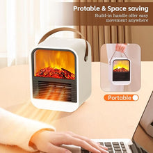 Load image into Gallery viewer, Portable Mini Electric Fireplace Heater,Small Room Space Heaters for Indoor Use with 3D Flames,PTC Ceramic Heater, Desk Space Heater for Bedroom,Bathroom and Office Quiet Small(White)