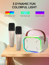 Load image into Gallery viewer, Karaoke Machine for Kids and Adults, Mini Portable Bluetooth Speaker with 2 Wireless Microphones, Led Lights for TV, Kids Gifts for Girls Boys Family Party Birthday (Beige)