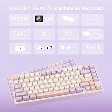 Load image into Gallery viewer, WOBKEY Rainy 75 CNC Aluminum HMX/JWK/Cocoa Switches Triple-Mode Connectivity Mechanical Keyboard with Superior Acoustics, RGB/FR4/Silver SUS304/7000mAh/Cocoa Switch (Pro - Purple)
