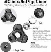 Load image into Gallery viewer, FREELOVE Metal Fidget Spinner, Stainless Steel Heavy, Long Spinning Toys, Cool Silent, Small Mini Fox Figette Spiner for Adults Men Anxiety, Quiet Bearing, Black