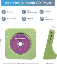 Load image into Gallery viewer, Green CD Player for Home, Desktop CD Player with Speakers, FM Radio, Remote Control, Bluetooth, USB and AUX Port, Vertical Stand and Portable, Wired