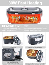 Load image into Gallery viewer, Buddew Electric Lunch Box 80W Food Heater for Adults, 12/24/110V Portable Lunch Warmer Upgraded Heated Lunch Box for Car/Truck/Office with SS Fork&Spoon and Insulated Carry Bag (White)