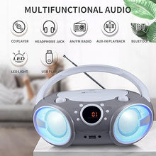 Load image into Gallery viewer, SINGING WOOD 030BTL CD/CD-R/CD-RW Boombox Portable/w Bluetooth, USB, AM/FM Radio, AUX-Input, Headset Jack, Foldable Carrying Handle and LED Light (Space Grey)