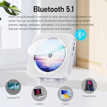 Load image into Gallery viewer, Bluetooth Portable Home CD Music Player with Remote Control, Timer, Built-in Speakers and LED Display - FM Radio Boombox (White)