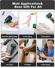 Load image into Gallery viewer, 7MAGIC High-Speed Hair Dryer with 110,000RPM Brushless Motor for Fast Drying, Low Noise Blow Dryer with Tri-Colour LED Light Ring, 1400W Ionic Hair Dryer for Home and Travel, Magnetic Nozzle, Green