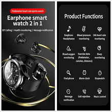 Load image into Gallery viewer, Tuanzi JM03 2 in 1 Smart Watch with Earbuds 1.28" Smartwatch TWS HiFi Stereo Wireless Headset Combo Bluetooth Phone Call for Android iOS(Black)