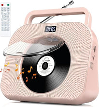 Load image into Gallery viewer, Desktop CD Player for Home with Dual Speakers,Handle, CD Player with FM Radio,Portable CD Player with Bluetooth-Sleep Sound,Remote Control, LCD Display,Support USB/TF Card/AUX/3.5mm Input (Pink)