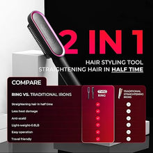 Load image into Gallery viewer, Hair Straightener Brush, TYMO Ring Hair Straightener Comb Straightening Brush for Women with 5 Temps 20s Fast Heating & Dual Voltage, Black
