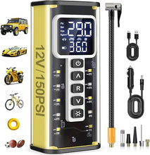 Load image into Gallery viewer, Tire Inflator Portable Air Compressor - Air Pump for Car Tires Battery Powered & 150PSI, Electric Tire Pump 12V DC Dual Power Supply, Tire Pressure Gauge, 5X Fast Inflation for SUVs, Bikes, Balls