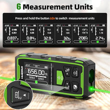 Load image into Gallery viewer, Huepar Dual Laser Measuring Tool, 656Ft Green-Beam Bilateral Digital Laser Distance Measure 6 Units Ft/in/M, Rechargeable Laser Measurement Tool -Backlit LCD Display, Length/Area/Volume/Angle Sensor