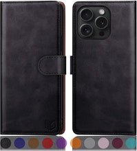 Load image into Gallery viewer, SUANPOT Compatible with iPhone 16 Pro 6.3" Wallet case with RFID Blocking Credit Card Holder,Flip Book PU Leather Protective Cover Women Men for Apple 16 Pro Phone case Black