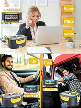 Load image into Gallery viewer, Buddew Electric Lunch Box 80W Food Heater for Adults, 12/24/110V Portable Lunch Warmer Upgraded Heated Lunch Box for Car/Truck/Office with SS Fork&Spoon and Insulated Carry Bag(Yellow)
