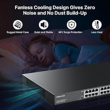 Load image into Gallery viewer, 24 Port Full Gigabit PoE Switch with 2 Uplink Gigabit Port & 2 SFP Port, 24 Port PoE+ Network Switch, Total Budget 400W, 48V Standard POE, 803.af/at Compliant, Unmanaged Plug and Play, Rack Mount