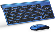 Load image into Gallery viewer, TopMate Wireless Keyboard and Mouse Ultra Slim Combo, 2.4G Silent Compact USB Mouse and Scissor Switch Keyboard Set with Cover, 2 AA and 2 AAA Batteries, for PC/Laptop/Windows/Mac - Blue Black