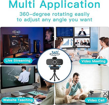 Load image into Gallery viewer, 1080P HD Webcam with Microphone for Desktop, USB Computer Camera with Web Cam Cover&Web Camera Stand, 110-degree Wide Angle Streaming Webcam for PC Zoom/Video Calling/Gaming/Conferencing