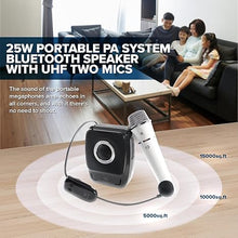 Load image into Gallery viewer, Voice Amplifier with 2 Wireless Mics, 25W High Capacity 5200mAh Personal Voice Amplifier Portable Pa System Megaphone Bluetooth Speaker,Wireless Microphone System for Teaching, Fitness, Outdoor