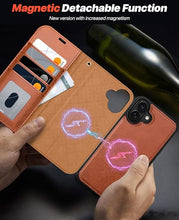 Load image into Gallery viewer, OCASE for iPhone 16 Plus Case Detachable Wallet Case with Card Holder, 2 in 1 Pu Leather Flip Folio with RFID Blocking Stand Wrist Strap Shockproof Phone Cover 6.7 Inch 2024, Brown