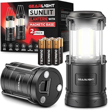 Load image into Gallery viewer, GearLight Camping Lantern - 2 Portable LED Battery Powered Lantern with Magnetic Base and Foldable Hook for Emergency Use or Campsites, Essential Hurricane Survival Kit with Batteries