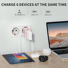 Load image into Gallery viewer, EPICKA Universal Travel Adapter, International Power Plug Adapter with 3 USB-C and 2 USB-A Ports, All-in-One Worldwide Wall Charger for USA EU UK AUS (TA-105C, Pink)