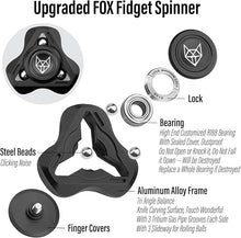 Load image into Gallery viewer, Freelove Upgraded Fox Tri 1.8'' Fidget Spinner with Steel Beads, Luminous Metal Spinners Toys for Adults, Premium Bearing 2~4 Min, Autism Sensory ADHD Anxiety Focus Meditation, Aluminum Alloy, Black