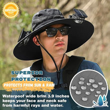 Load image into Gallery viewer, Outdoor Wide Brim Sun Hat with 2 Solar Fan Sun Bucket Hat for Men Women UPF 50+ Bucket Fishing & Beach Hat with Fan Built in