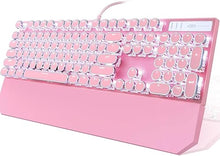 Load image into Gallery viewer, Camiysn Typewriter Style Mechanical Gaming Keyboard, Pink Retro Punk Gaming Keyboard with White Backlit, 104 Keys Blue Switch Wired Cute Keyboard, Round Keycaps for Windows/Mac/PC