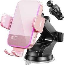 Load image into Gallery viewer, Wireless Car Charger,?7 Colored LED Backlit? 15W Auto Clamping Car Charger Phone Mount Holder fit for iPhone 14 13 12 Mini Pro Max 11 XR XS, Samsung Galaxy S23 Ultra S22 S21+ S10+ Note 20, etc - Pink
