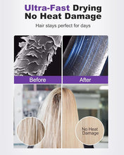 Load image into Gallery viewer, 7MAGIC High-Speed Hair Dryer, 110,000RPM Brushless Motor for Fast Drying, 1400W Blow Dryer with Tri-Colour LED Light Ring, Low Noise Ionic Hair Dryer for Home and Travel, Magnetic Nozzle, Purple