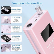 Load image into Gallery viewer, Makartt Electric Nail Drill, Rechargeable Nail Drill Machine 30000RPM, Perlarie Pearly Pink Portable E File Nail Grinder with Nail Drill Bits & Sanding Bands for Manicure Salon Home Use