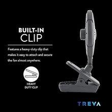 Load image into Gallery viewer, Treva 5 Inch Two Speed Battery & USB Powered Clip On Fan - Slim and Portable Cooling Travel Fan with USB - Gray