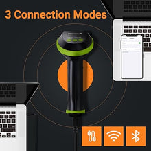 Load image into Gallery viewer, Tera Barcode Scanner Wireless with Screen: Pro Version 1D 2D QR with Setting Keypad Charging Cradle Works with Bluetooth 2.4G Wireless USB Wired Handheld Bar Code Reader HW0009 Green