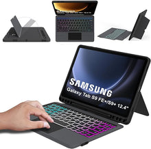 Load image into Gallery viewer, for 12.4 inch Samsung Galaxy Tab S9 FE+/S9+ Case with Detachable Keyboard : DIY 3-Zone 7 Colors Backlit Keyboard Cases with Touchpad - Tab S9 FE Plus/S9 Plus 12.4" Keyboard Case with S Pen Holder