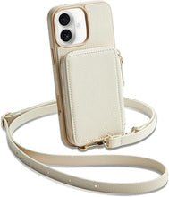Load image into Gallery viewer, ZVE for iPhone 16 Case Wallet, RFID Blocking Leather Case with Card Holder, Crossbody Wrist Strap Phone Case for Women for iPhone 16 6.1" Beige