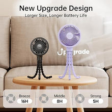 Load image into Gallery viewer, GUSGU Stroller Fan Clip on for Baby, Flexible Tripod & Rechargeable Battery, Small Personal Fan, Mini Portable Fan for Travel, Handheld, Car (Purple)