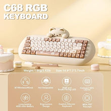 Load image into Gallery viewer, YUNZII C68 Wireless Mechanical Keyboard, 65% Gaming Keyboard Hot Swap,Triple Mode BT5.0/2.4G/Wired,RGB Backlit NKRO,Cute Cat Silicone Ergonomic Keyboard for Win/Mac(Milk Switch,Brown)